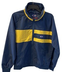 CB Sports Men’s Full Zip Navy/Yellow Bomber Jacket Water Repellent Logo Sz L NWT